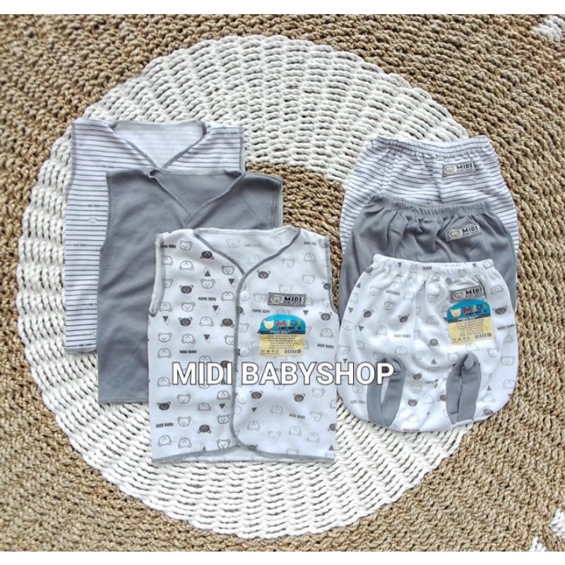 Serian Abu - 3 Stel Setelan Baju Bayi Kutung  Celana Pop Bayi 0 - 3 Bulan Grey Series Midi Babywear