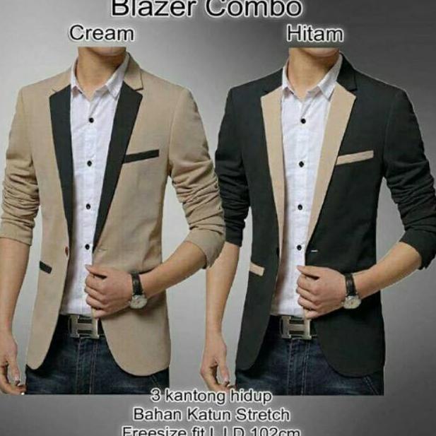"MNR.06Ja23ž" JAS BLAZER FASHION PRIA MODERN WARNA KOMBINASI HITAM CREAM BAJU COWOK PAKAIAN MODEL LA