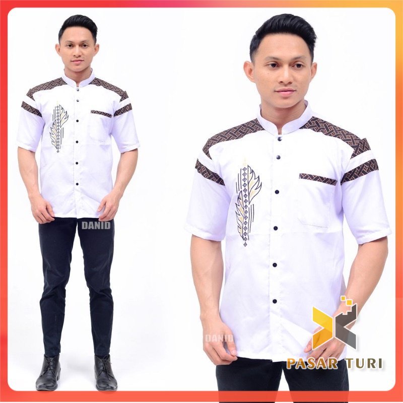 Baju Koko Pria Motif Terbaru Bahan Katun Kombinasi Bordir dan Batik