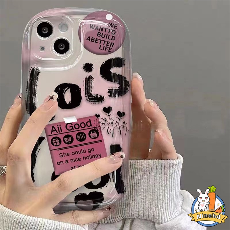 IPHONE Casing Kompatibel Untuk Iphone14 13 12 11 Pro Max X Xr Xs Max8 7 6 6s Plus SE 2020 Ins Graffiti Letter Label Phone Case Shockproof TPU Glossy Bantal Udara Soft Case Cover Pelindung