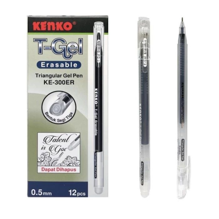 

1 LSN (12pcs) Pulpen Gel Pen Kenko T-Gel Erasable KE-303ER Triangular