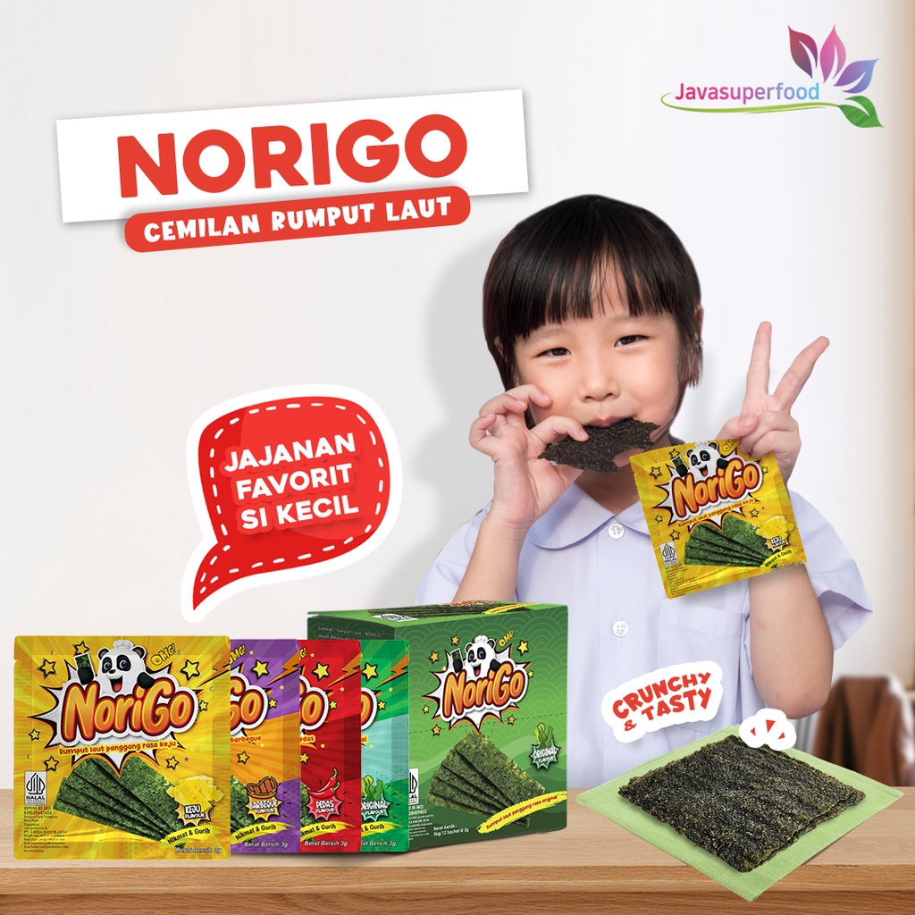 Norigo 1 DUS ISI 60 Pcs / Nori Sachet Seaweed Snack 3g Halal Keju