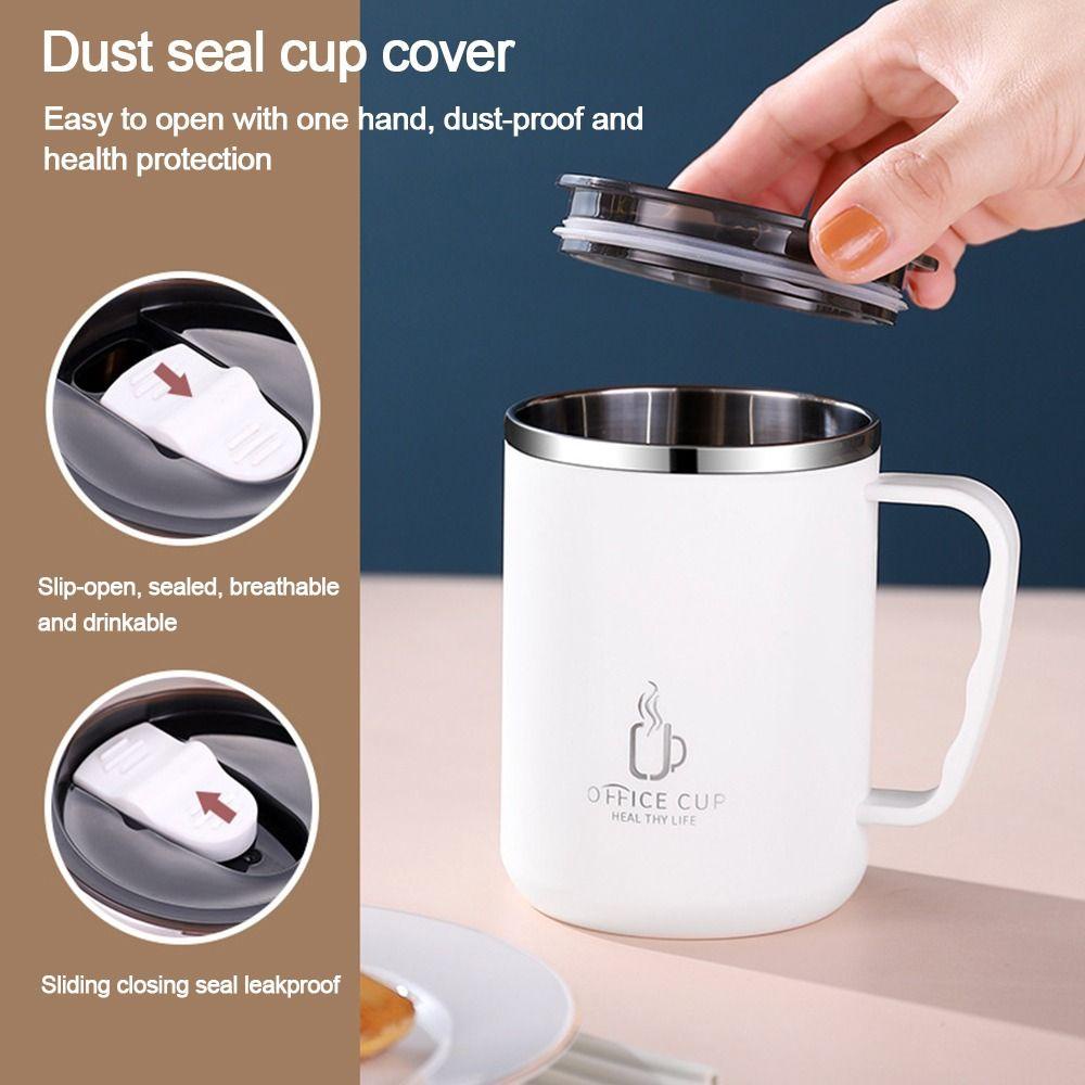 Solighter Mug Kopi Anti Bocor Stainless Steel Dengan Gagang Dan Tutup Travelling Cup