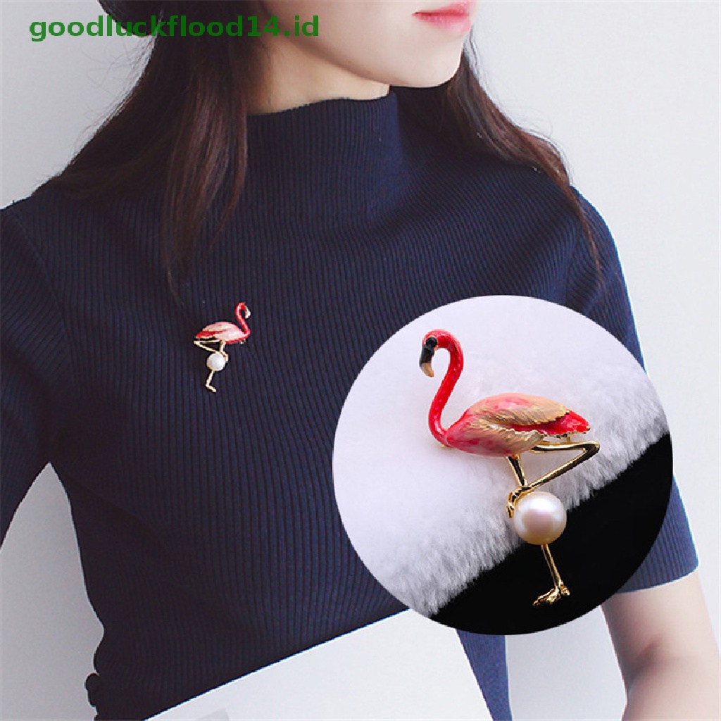 [GOOGFOUR] Flamingo Hidup Bros Unisex Wanita Dan Pria Bros Pin Burung Gaun Mantel Perhiasan [TOP]