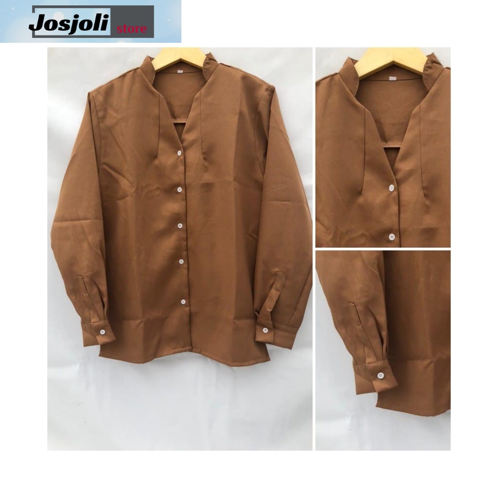 JOSJOLI_STORE/Kemeja Korea Style/Kemeja V-NECK Tin Lengan Panjang Size M L XL XXL Fashion Pria