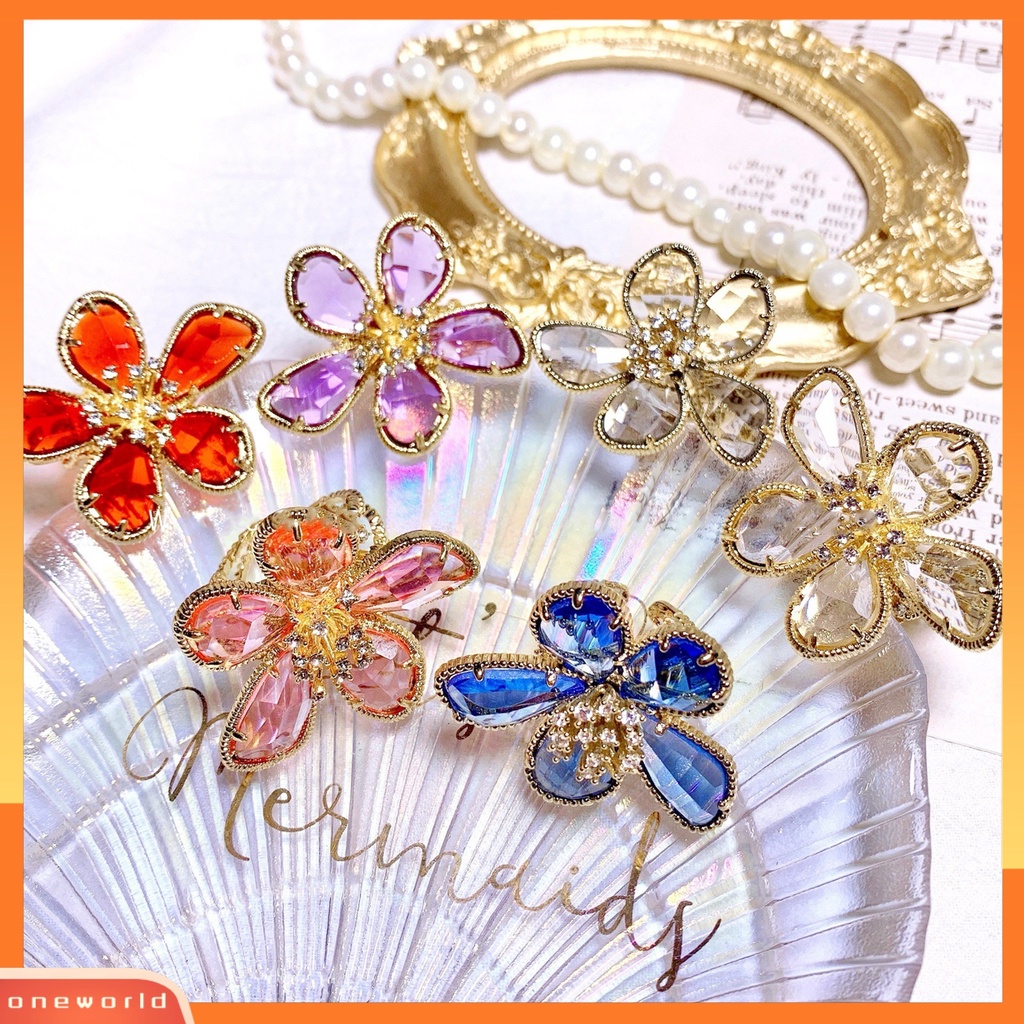 [ONWL] Wanita Cincin Bening Berlian Imitasi Pembukaan Dapat Disesuaikan Warna-Warni Kelopak Besar Pesta Trendi Cincin Perhiasan Aksesoris