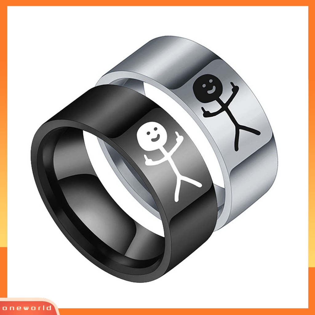 [ONWL] Cincin Pasangan Hip Hop Dipoles Fashion Perhiasan Hadiah Baja Titanium Gambar Tangan Stickman Graffiti Wanita Ring Untuk Perjamuan