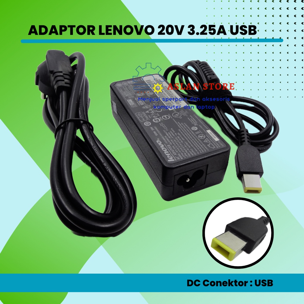 Adaptor charger Lenovo 20V 3.25A USB Z501 Z505 K2450 Lenovo Thinkpad X301S X230S G500 G405 X1 Karbon E431 E531 T440s Yoga 13