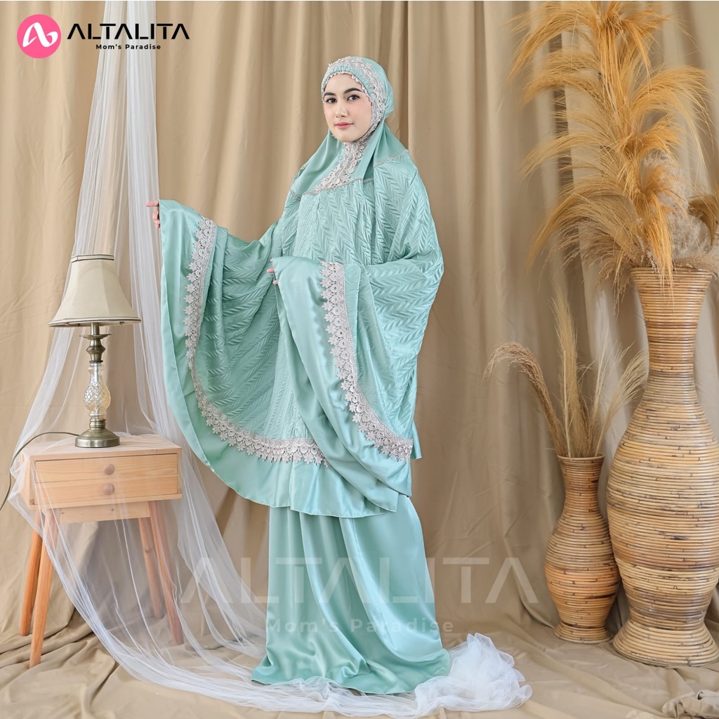 Altalita - Mukenah Dewasa Taleetha Satin Silk Polos Premium Renda Mewah Jumbo Adem Terbaru