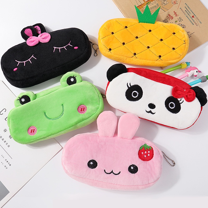Kotak Pensil Lucu Bulu Motif Beruang Kelinci / Pencil Case Cute ORI Rabbit Bunny and Bear