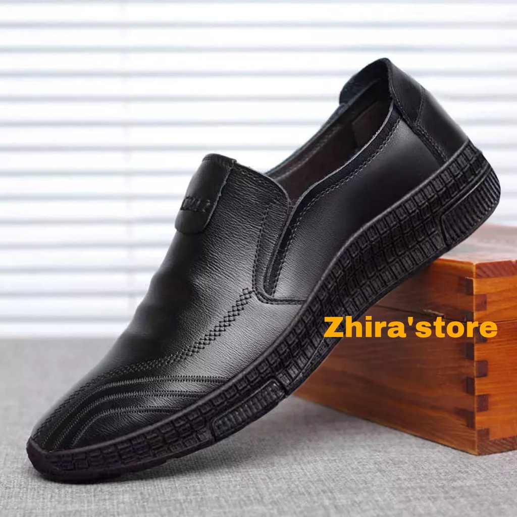 ZHIRA STORE sepatu pantofel POLOS vintage/Slip on pria kulit/sepatu pria model polos/SEPATU FORMAL STYLE/sepatu kulit VOOL 03