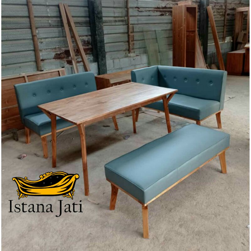 kursi sofa makan sudut modern jati/kursi makan cafe jati/kursi sofa tamu minimalis/kursi makan baler