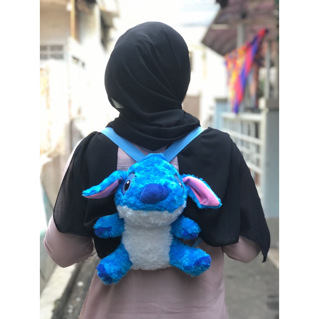 Tas Ransel Anak Karakter Boneka Stitch Bulu Fur Fluffy Lucu Gemoy