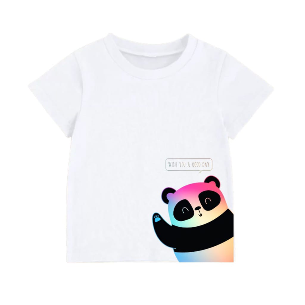 Hzl_outfit Baju Kaos Anak Anak Panda Wish You A Good Day/Kaos Anak COD