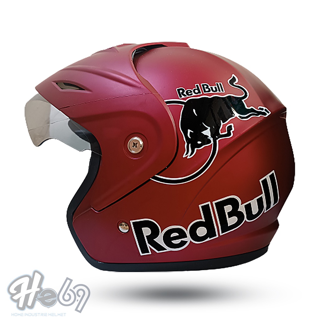 Helm Half Face JP 5 Red Bull / Helm Dewasa Untuk Pria Dan Wanita Dewasa COD