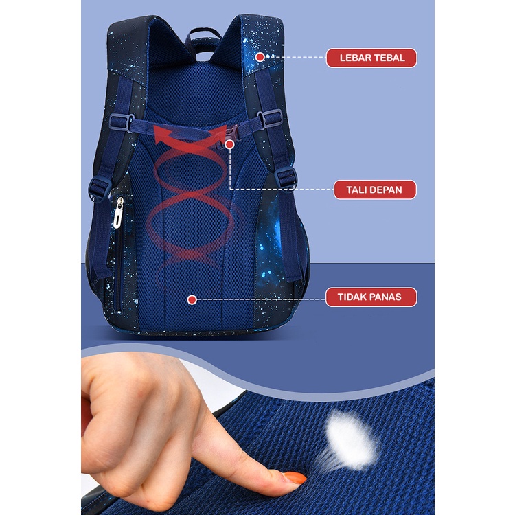 Gratis Gantungan dan Raincover! Tas Ransel Sekolah Anak SD SMP BackpackImport 18817 Galaxy Space Pintu Kulkas Double Layer