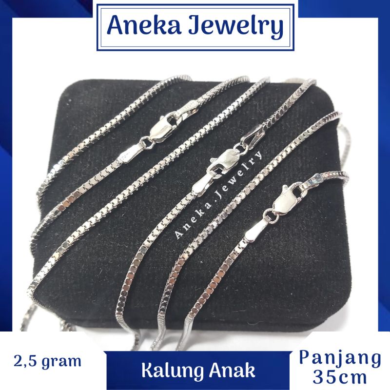 Kalung Anak Milano Kaca, Sepuh Emas Putih, Perak 925