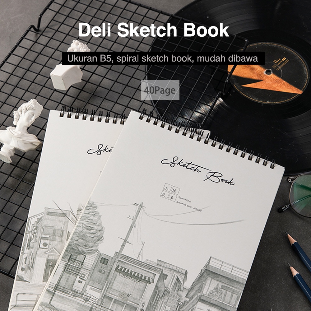 Deli Sketch Book / Buku Gambar Jilid Spiral Vertikal B5 40 Lembar 100 gsm 73628