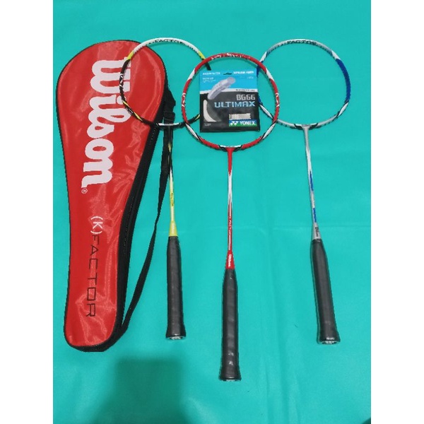 RAKET BADMINTON WILSON K FACTOR ORIGINAL LENGKAP TERMURAH SENAR BG 66 DAN TAS