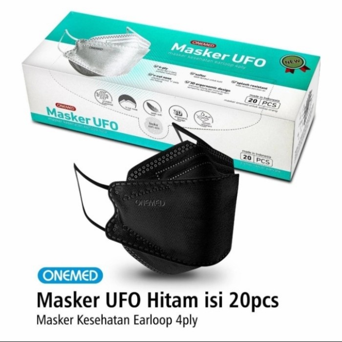 (BISA COD) Onemed 3D Masker Medis UFO Earloop 4play isi 20pc/Masker Medis kf94 - Hitam