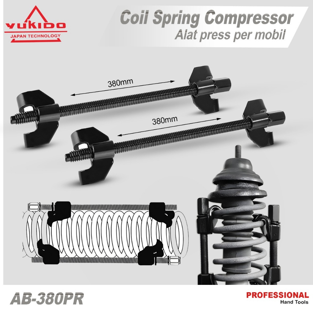 2 kuku yukido Treker Per Keong  (380mm) / Coil Spring Compressor / Alat Pres Per Keong Mobil Treker Per Keong Mobil Coil Spring Compressor Pegas kejut Clamp Tahan Shock Shockbreaker Per Ball Joint Puller