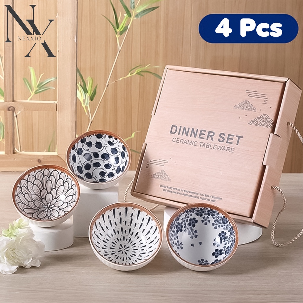 NexXio  Mangkok Set premium / Mangkuk Set Japan bah keramik / hampers Japanese Bowl set mangkok sumpit alat makan / Mangkuk Set Gift / Bahan Keramik Plus Paper Bag dan Sumpit