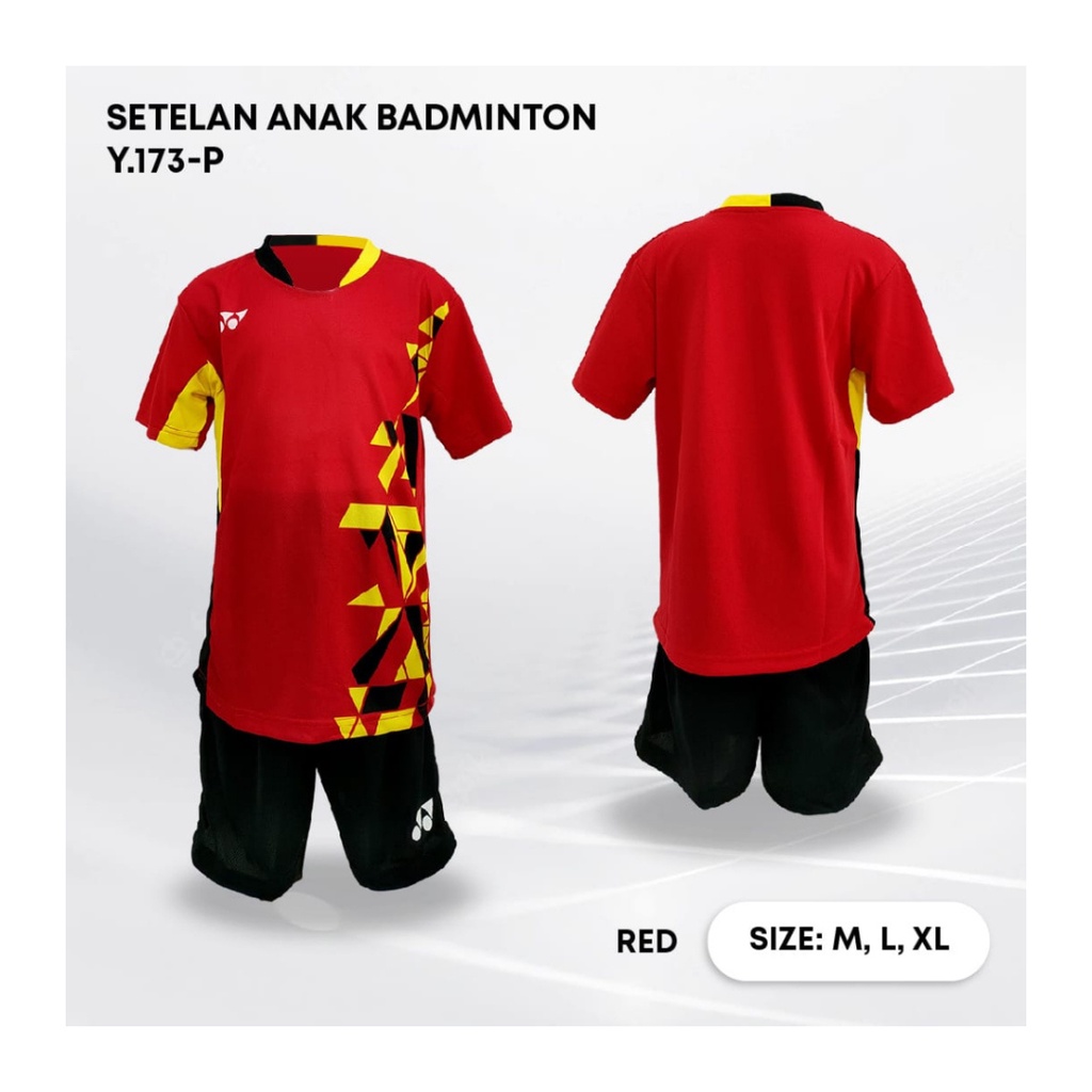 Kaos badminton anak laki-laki ST.Y173 jersey bulutangkis baju celana setelan jersy perempuan stelan t-shirt outfit seragam kostum print olahraga casual suit pakaian jarsey oblong apparel sports jersi sudirman thomas uber cup bulu tangkis merah polos