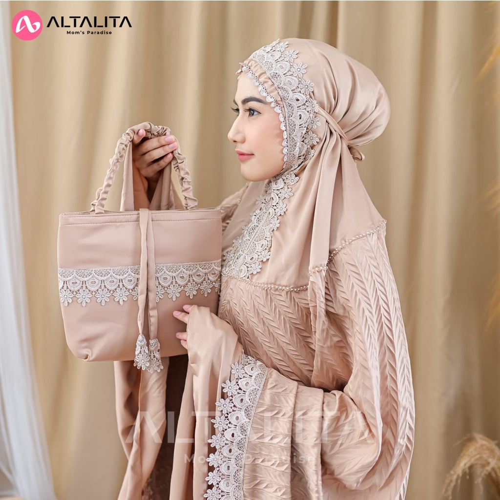 Altalita - Mukena Dewasa Taleetha Satin Silk Premium Renda Mewah Jumbo Adem Polos Terbaru