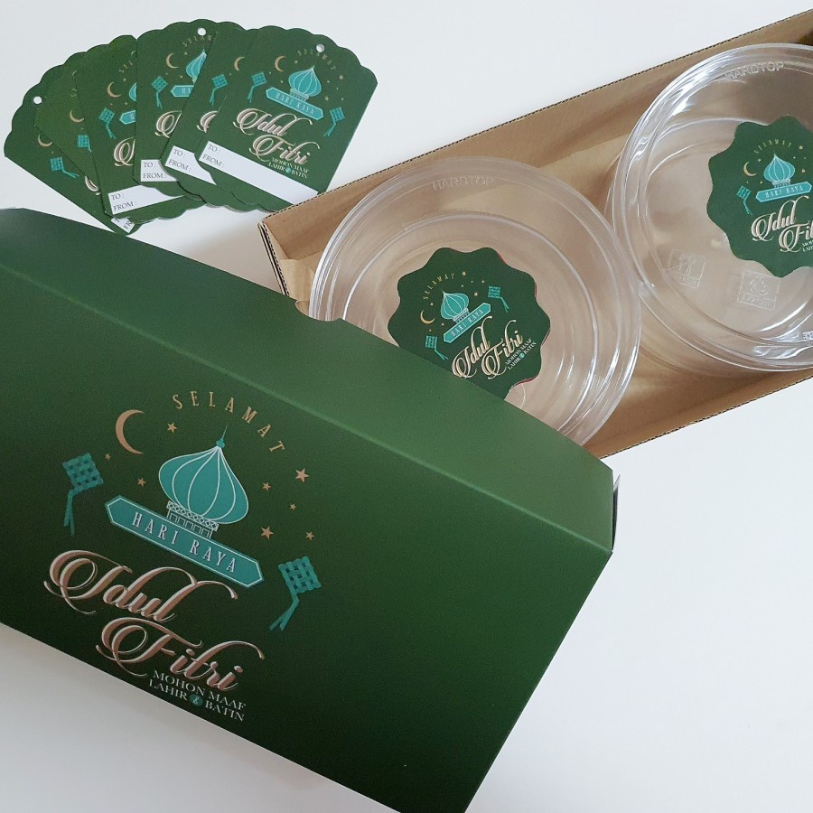 

5 Pcs Box Lebaran isi 3 Toples Persegi 350 gr Kardus Cake Idul Fitri Packaging Kotak Hampers Uk 25x15x7 cm