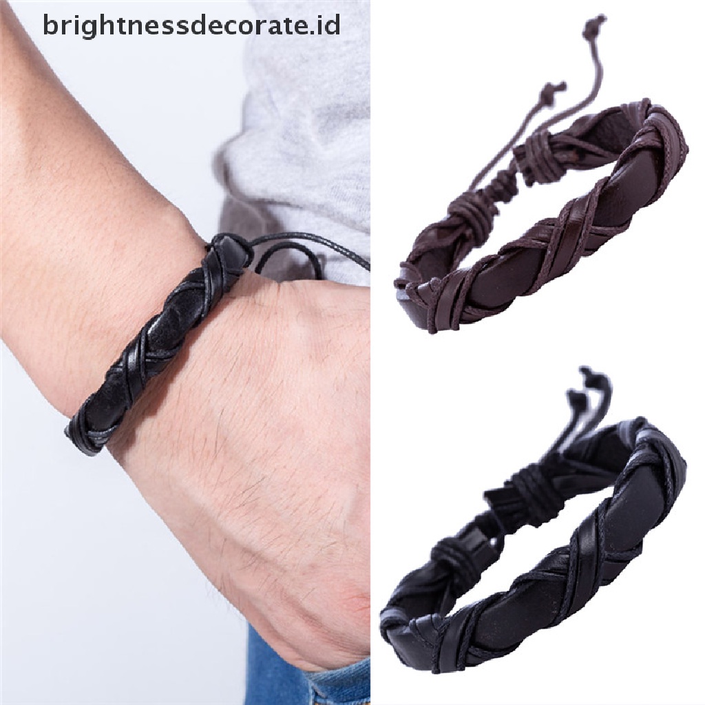 [Birth] Handmade Kulit Pria Wanita Tali Gelang Bangle Cuff Wristband Bungkus Adjustable [ID]