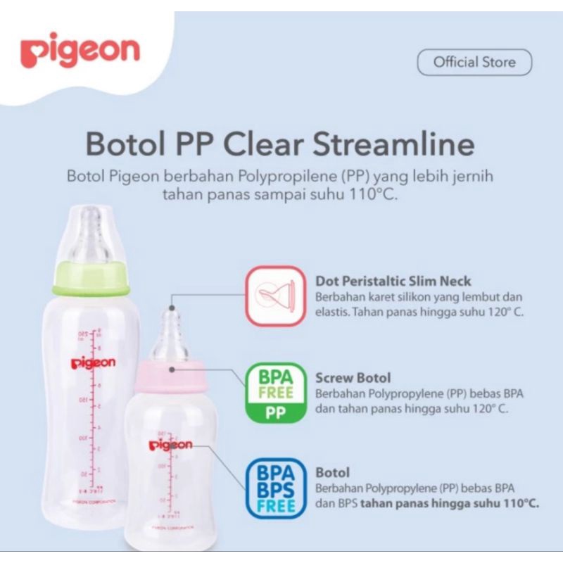 ORIGINAL Pigeon PP Clear Streamline Nursing Bottle 150ml / Botol Susu Pigeon Original Peristaltic Clear 150ml