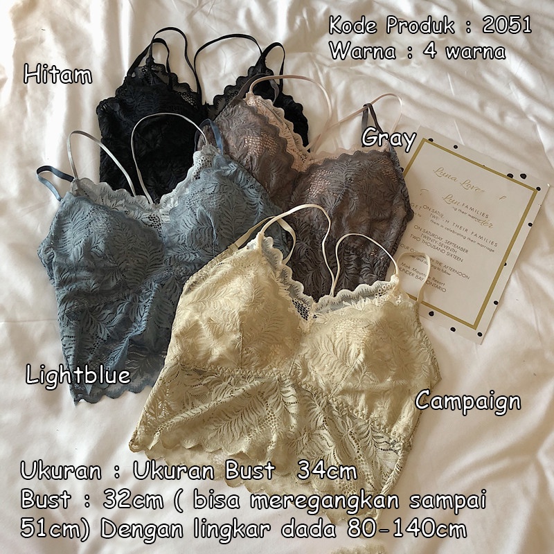 CJBH-2051 TINO Bra Wanita Push up Tanpa Kawat/Bralette Wanita Lace Renda Import