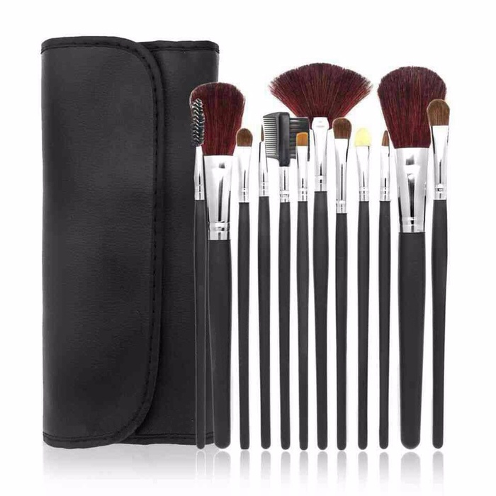 MI SHOPINN - Kuas Make Up 12 PCS Set Lengkap 1 Paket Brush Makeup dengan Pouch Aplikator Bedak Found