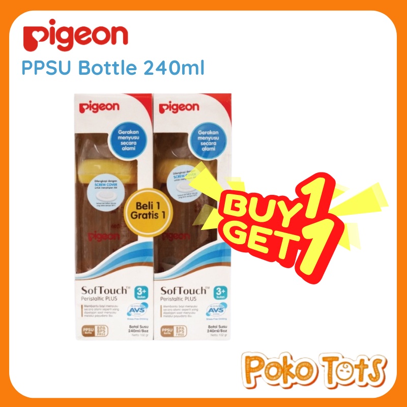 Buy 1 Get 1 Pigeon PPSU Wide Neck Bottle 240ml Paket BONUS Botol Susu SofTouch Peristaltic PLUS WHS