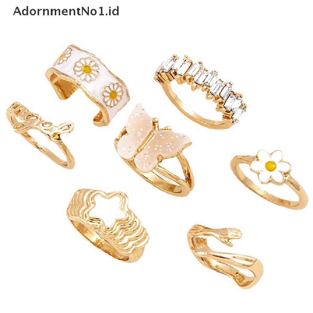 [AdornmentNo1] 8pcs/set Cincin Natal Untuk Wanita Kristal Pohon Natal Tongkat Santa Claus Cincin set Selamat Tahun Baru Pesta Perhiasan Hadiah Perempuan [ID]