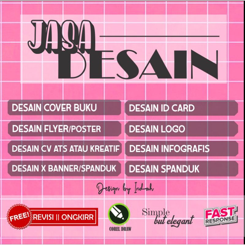 

JASA DESAIN LOGO, EDIT FOTO, COVER BUKU, XBANNER, SPANDUK, INFOGRAFIS, STIKER