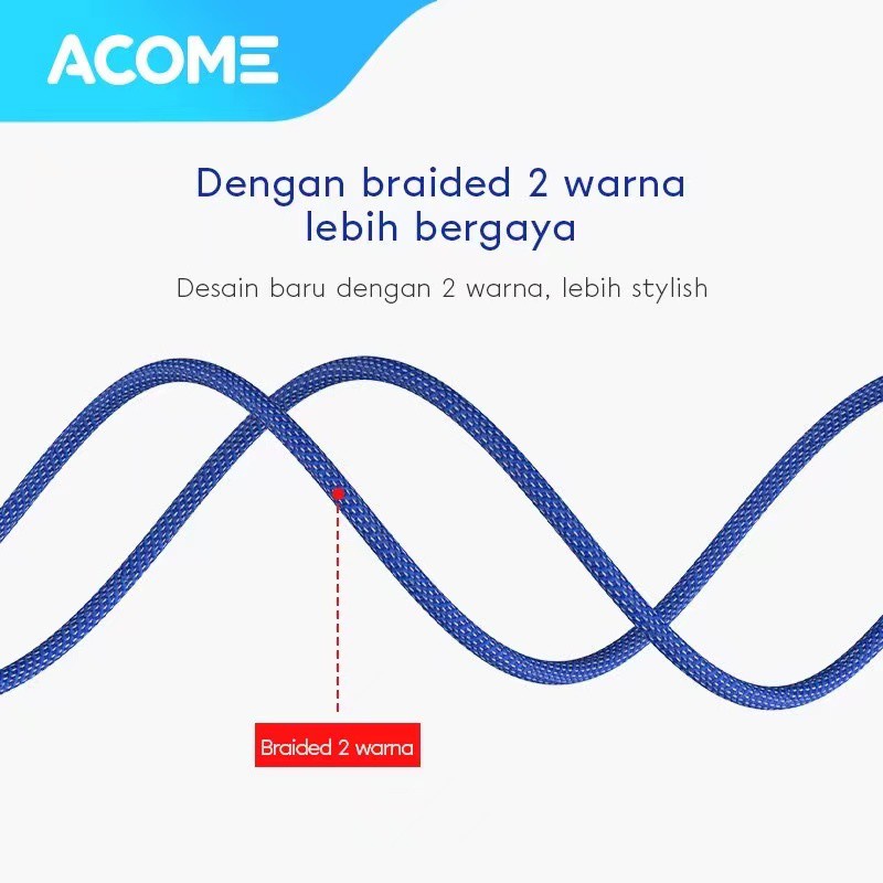 Kabel Data Type-C ACOME ASC010 Fast Charging Garansi Resmi 1 Tahun