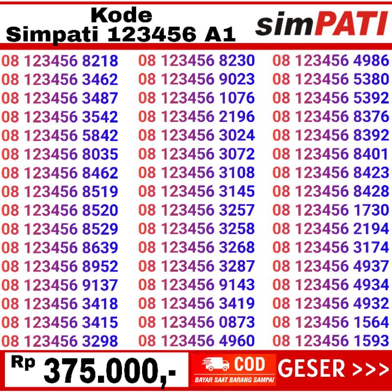 nomor cantik simpati 08123456 murah