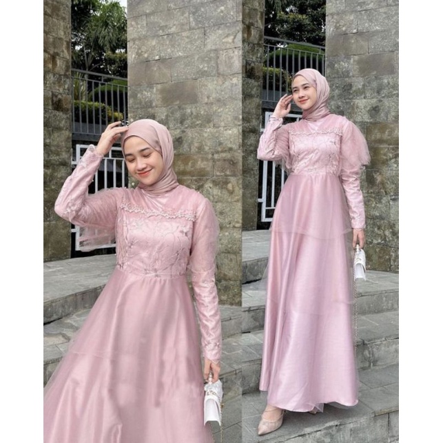 MAXY HAFIZA MUTIARA, VELVET BRUKAT TILE, GAMIS HIJAB MUSLIM, MAXY DRESS