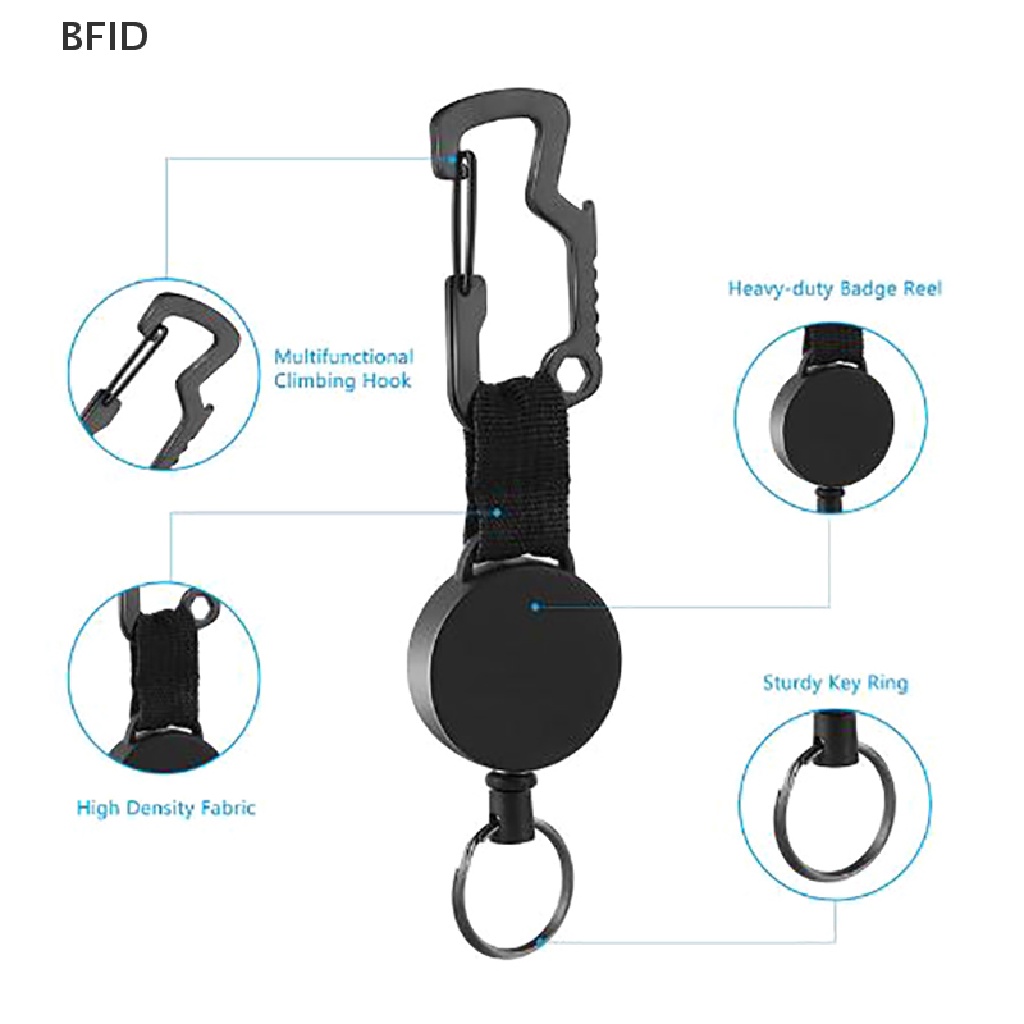 [BFID] Gulungan Holder Lencana Gantungan Kunci Yang Dapat Ditarik Dengan Klip Carabiner Multitool [ID]