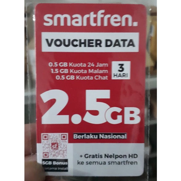Voucher Smartfren 2,5 Gb 3 Hari + 2gb kuota malam