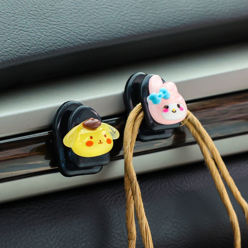 Sanrio Kawaii Cinnamoroll Kuromi Kait Kecil Dekorasi Interior Mobil Kartun Lucu Tempel Kreatif Penyimpanan Otomatis Self-adhesive Hook