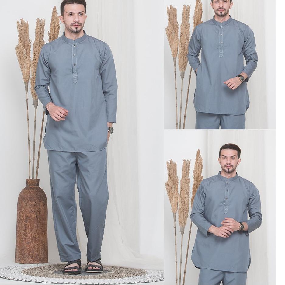 Baju Muslim Pria Koko Stelan Model Polos Bahan Original Terbaru Bahan Cotton Cigarette Adem Dipakai {MRH.22Ja23ᴺ}