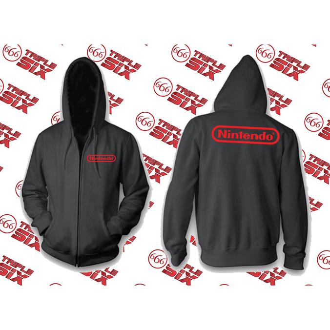 Jacket Nintendo Sweater Hoodie Pria Bahan Fleece Sablon Polyflex Zipper Resleting Depan