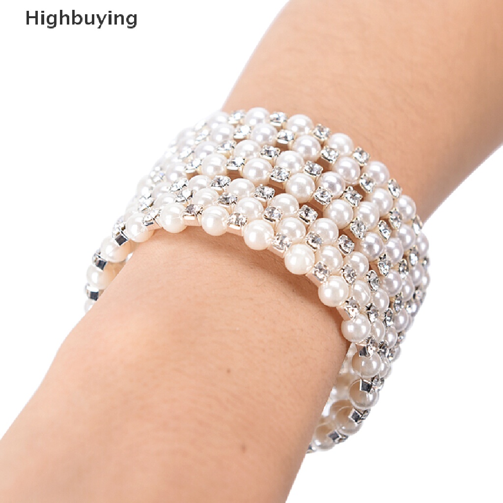 Hbid Kristal Mutiara Multilayer Lebar Elastis Manset Gelang Bangle Wristband Perhiasan Glory