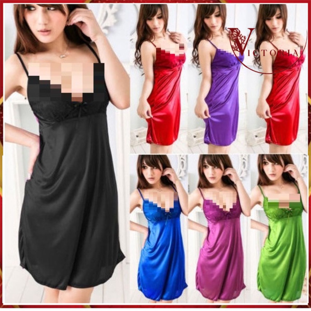 Victoria Lingerie Bahan Satin Tanpa Lengan Model Mini Daster 3018