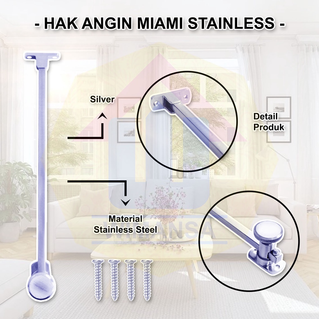 WMS-HAK ANGIN MIAMI STAINLESS STEEL - PENAHAN JENDELA