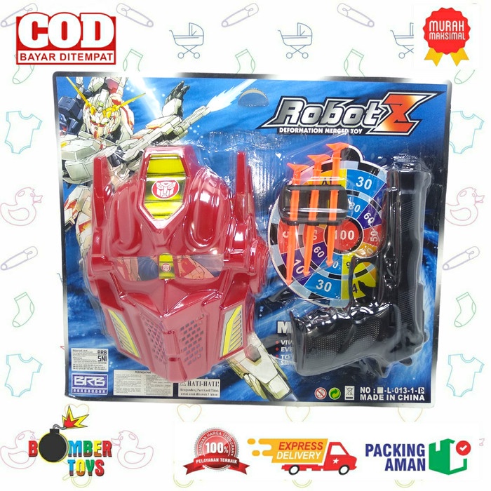 MAINAN ANAK PISTOL TOPENG TEMBAK TARGET OPTIMUS MASK GUN SNI TRANSFORM