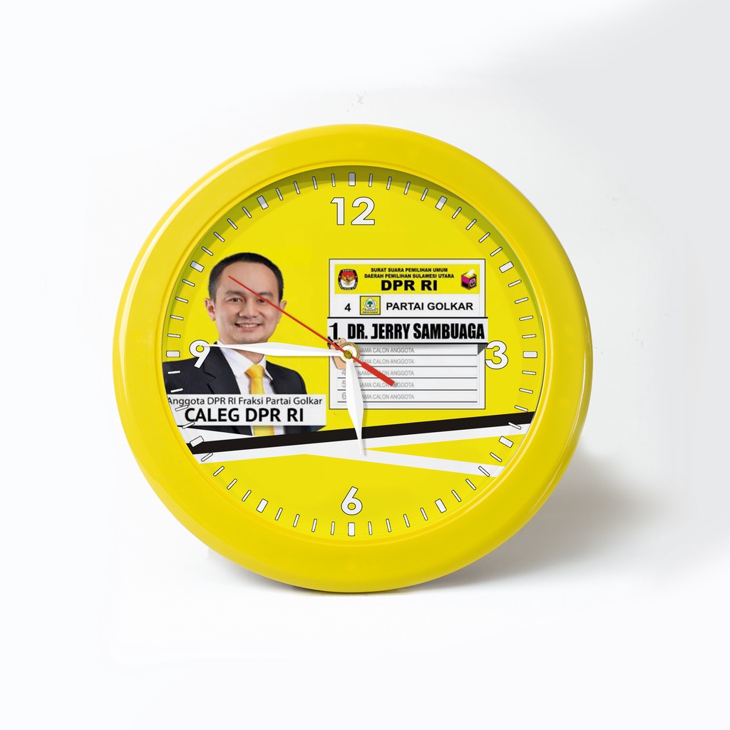 Jam Dinding Promosi Partai Custom Nama dan Foto Caleg Pemilu
