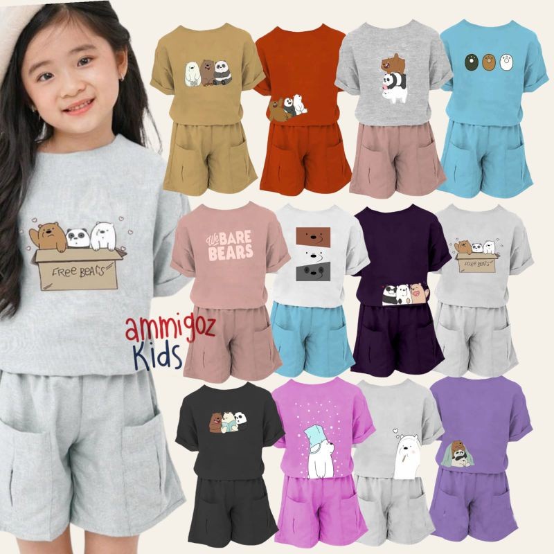 ORIGINAL Ammigoz Amigoz Kids Setelan We Bare Bear / Set Anak Perempuan / Girl